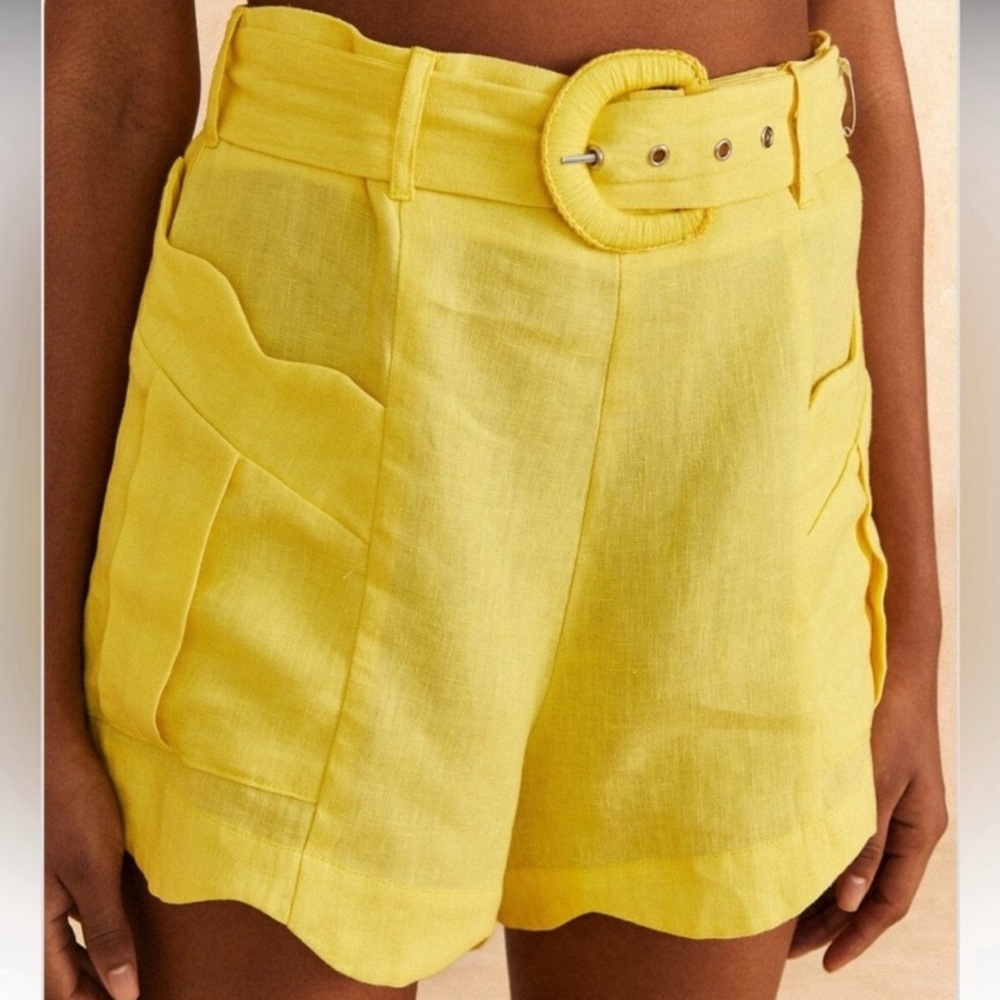 Farm Rio Yellow Linen Belted Shorts